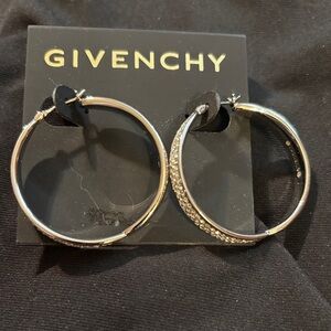 Givenchy Silver Hoop Earrings with Crystal Accents